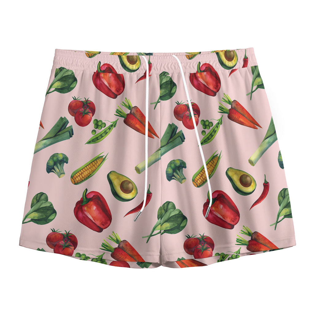 Watercolor Vegan Pattern Print Mesh Shorts