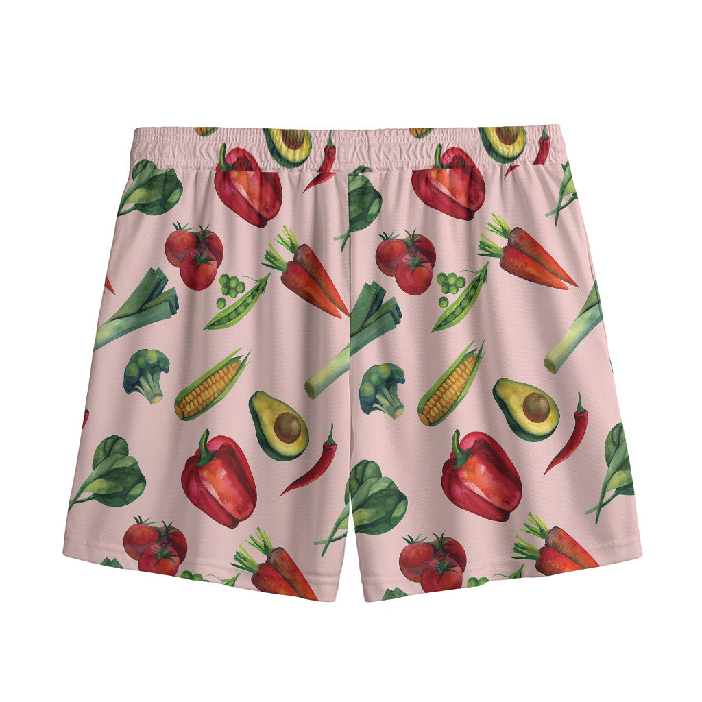Watercolor Vegan Pattern Print Mesh Shorts