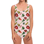 Watercolor Vegan Pattern Print One Piece Swimsuit