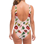 Watercolor Vegan Pattern Print One Piece Swimsuit