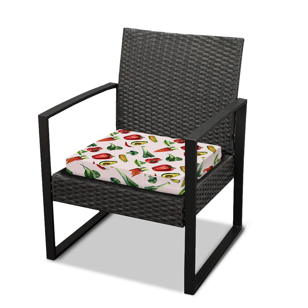 Watercolor Vegan Pattern Print Outdoor Seat Cushion Cover