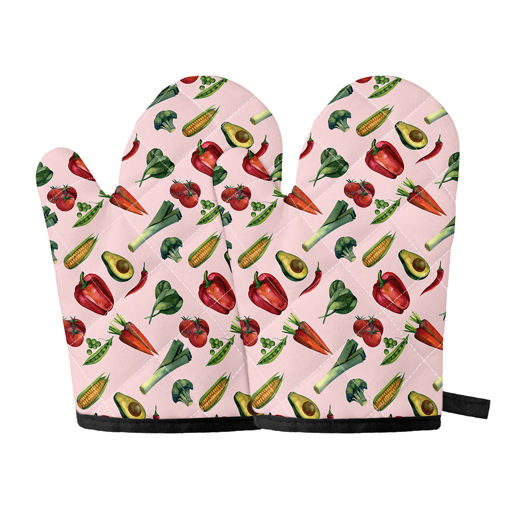 Watercolor Vegan Pattern Print Oven Mitts