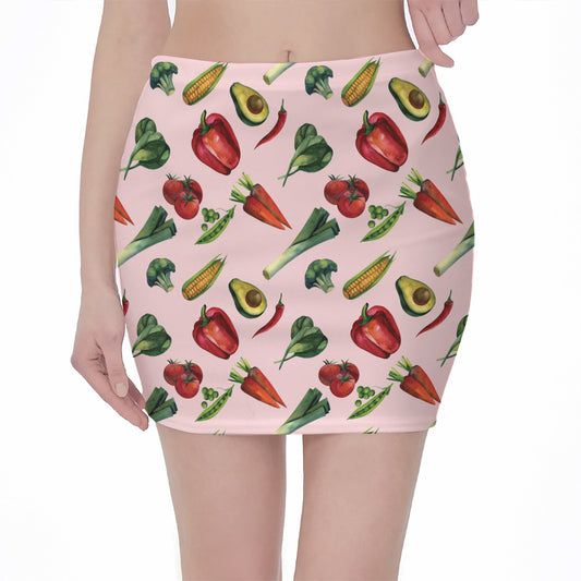 Watercolor Vegan Pattern Print Pencil Mini Skirt