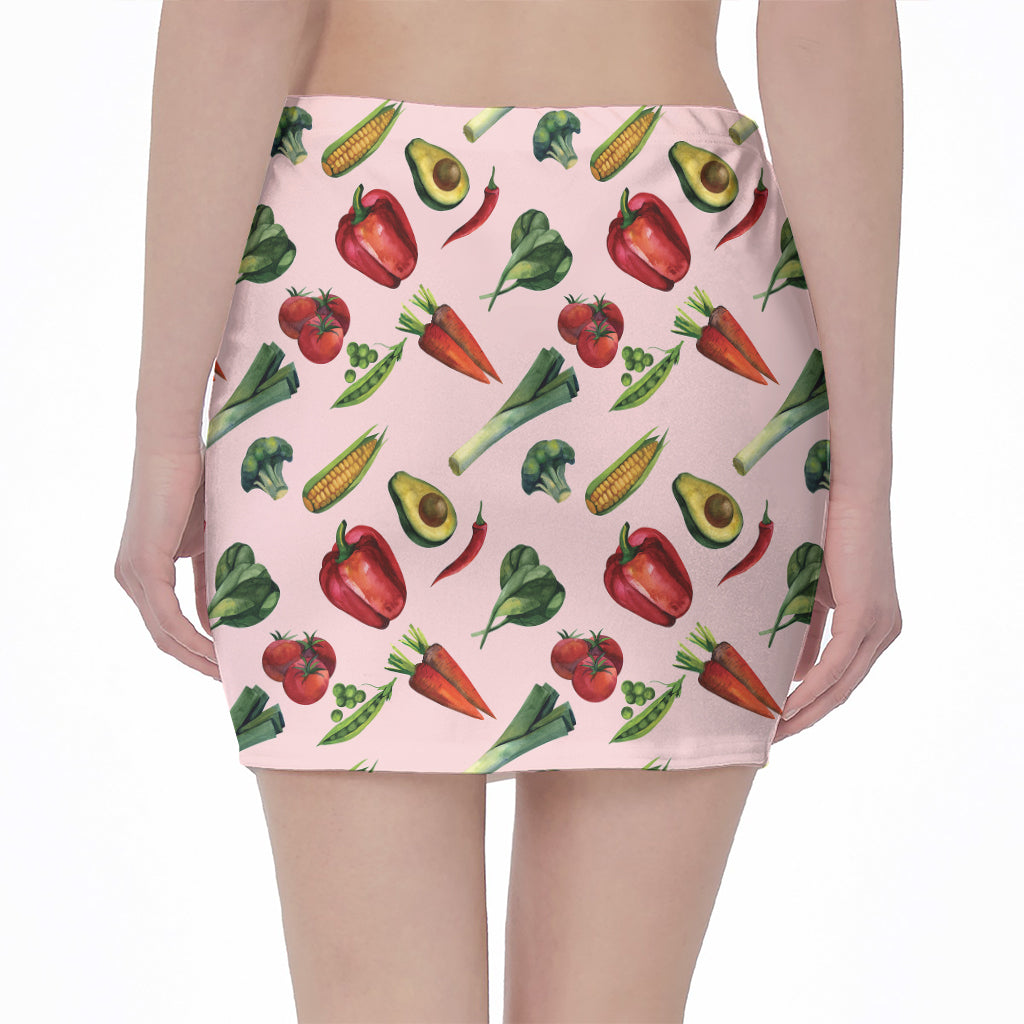 Watercolor Vegan Pattern Print Pencil Mini Skirt