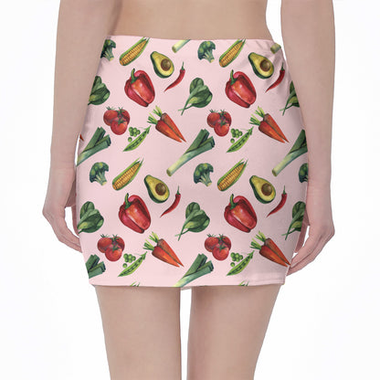 Watercolor Vegan Pattern Print Pencil Mini Skirt