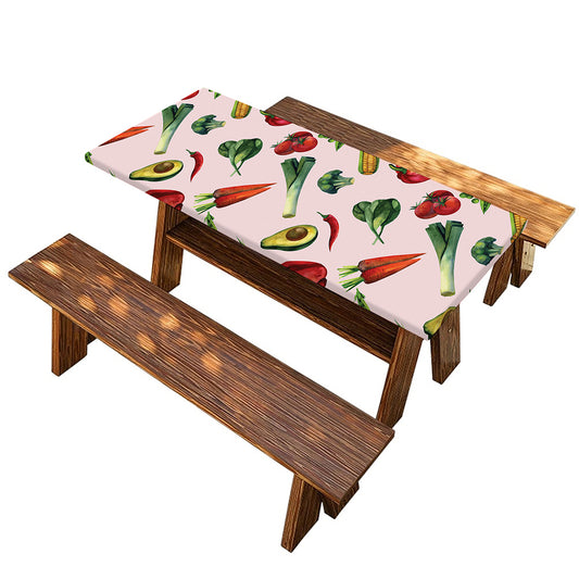 Watercolor Vegan Pattern Print Picnic Table Cover