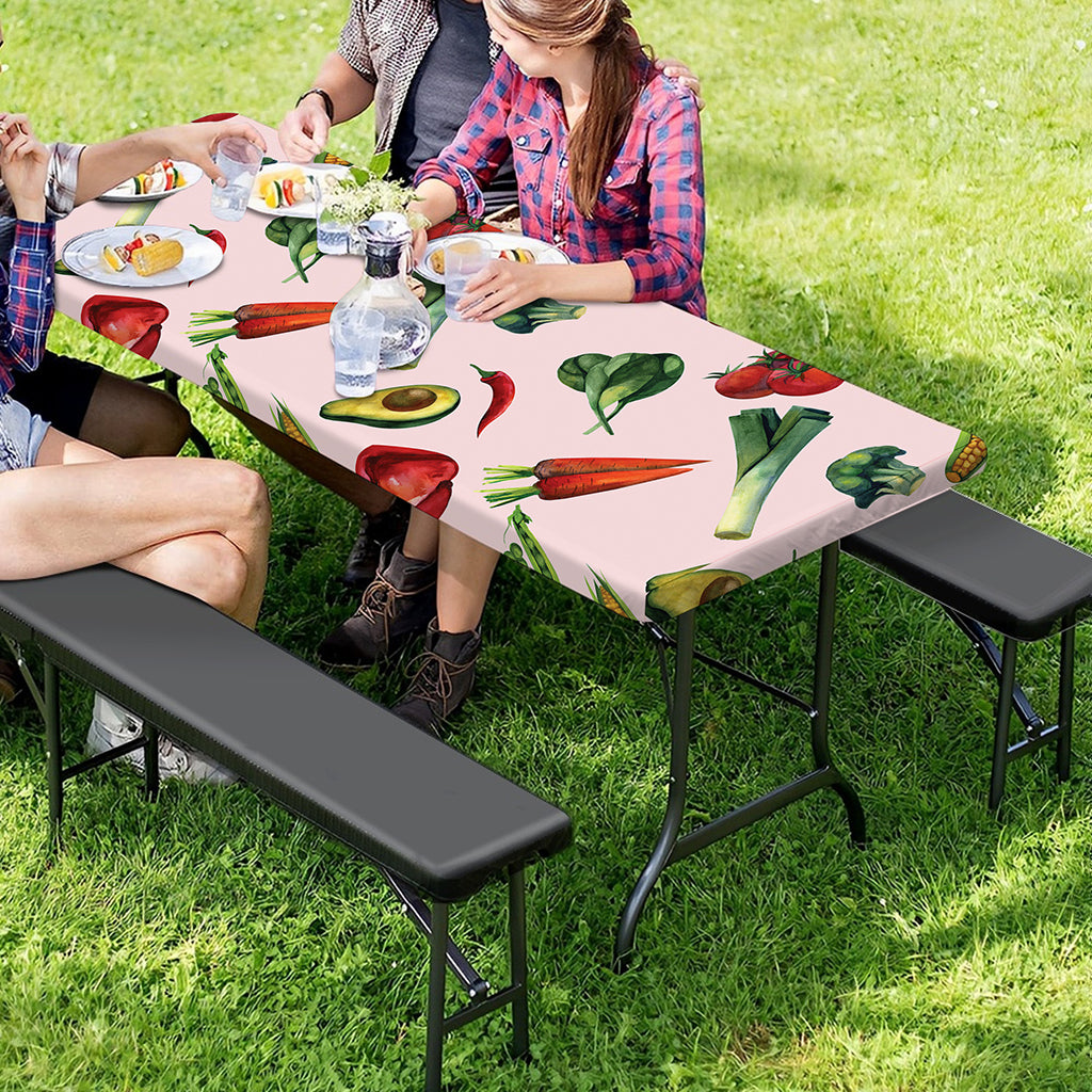 Watercolor Vegan Pattern Print Picnic Table Cover