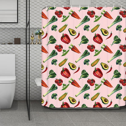 Watercolor Vegan Pattern Print Polyester Shower Curtain