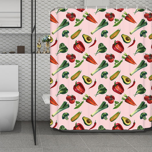 Watercolor Vegan Pattern Print Polyester Shower Curtain