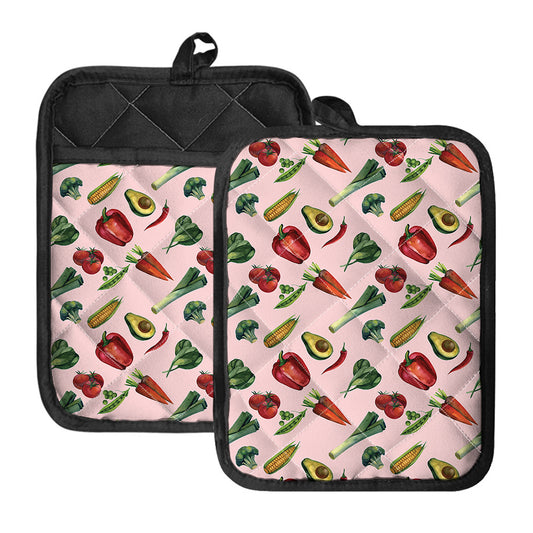 Watercolor Vegan Pattern Print Pot Holders With Pocket