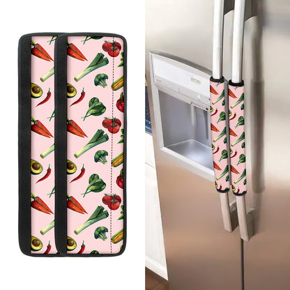 Watercolor Vegan Pattern Print Refrigerator Handle Covers