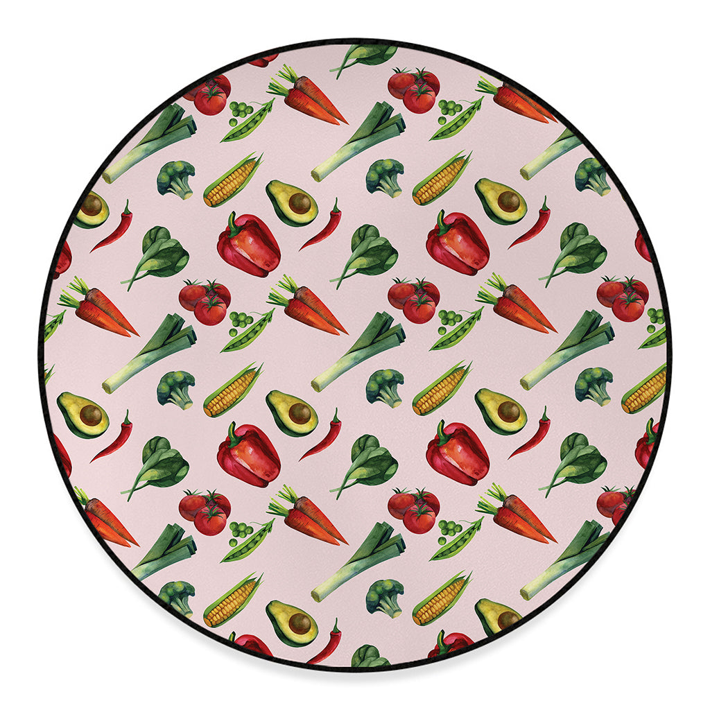 Watercolor Vegan Pattern Print Round Floor Mat