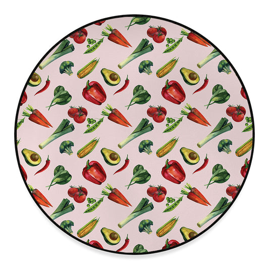 Watercolor Vegan Pattern Print Round Floor Mat
