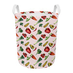 Watercolor Vegan Pattern Print Round Laundry Basket