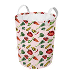 Watercolor Vegan Pattern Print Round Laundry Basket