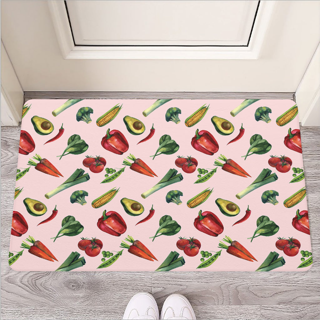Watercolor Vegan Pattern Print Rubber Doormat