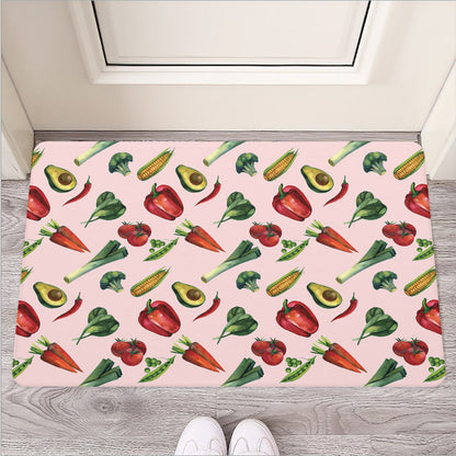 Watercolor Vegan Pattern Print Rubber Doormat