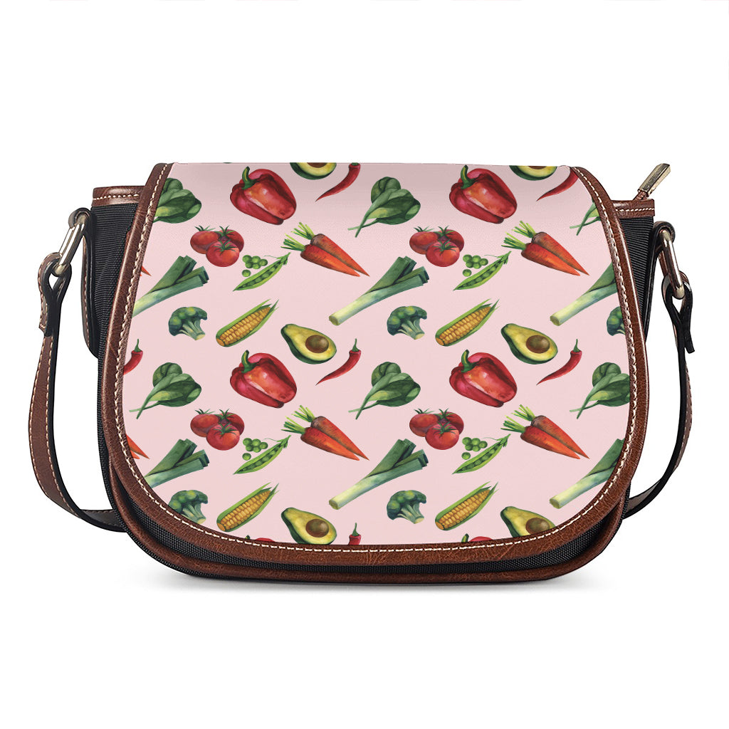 Watercolor Vegan Pattern Print Saddle Bag