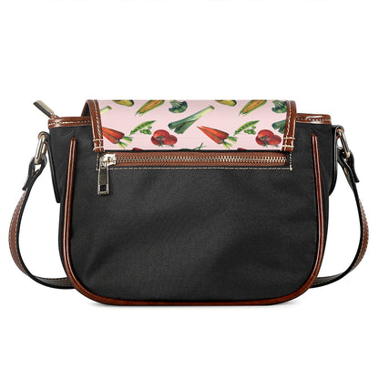 Watercolor Vegan Pattern Print Saddle Bag