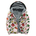 Watercolor Vegan Pattern Print Sherpa Lined Zip Up Hoodie