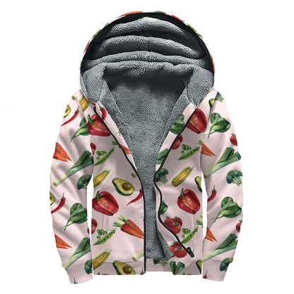 Watercolor Vegan Pattern Print Sherpa Lined Zip Up Hoodie