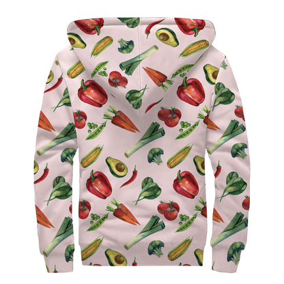 Watercolor Vegan Pattern Print Sherpa Lined Zip Up Hoodie