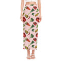 Watercolor Vegan Pattern Print Side Slit Maxi Skirt