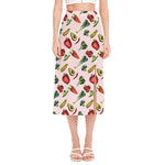 Watercolor Vegan Pattern Print Side Slit Midi Skirt