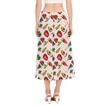 Watercolor Vegan Pattern Print Side Slit Midi Skirt