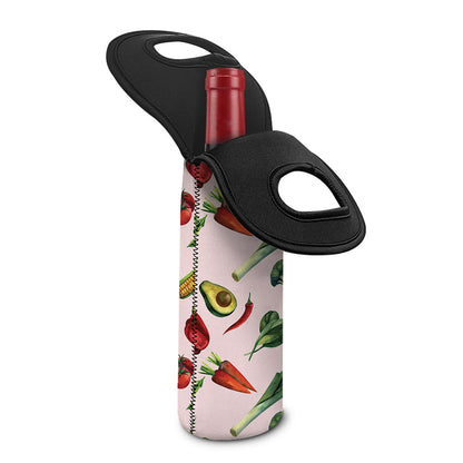 Watercolor Vegan Pattern Print Single Neoprene Wine Tote