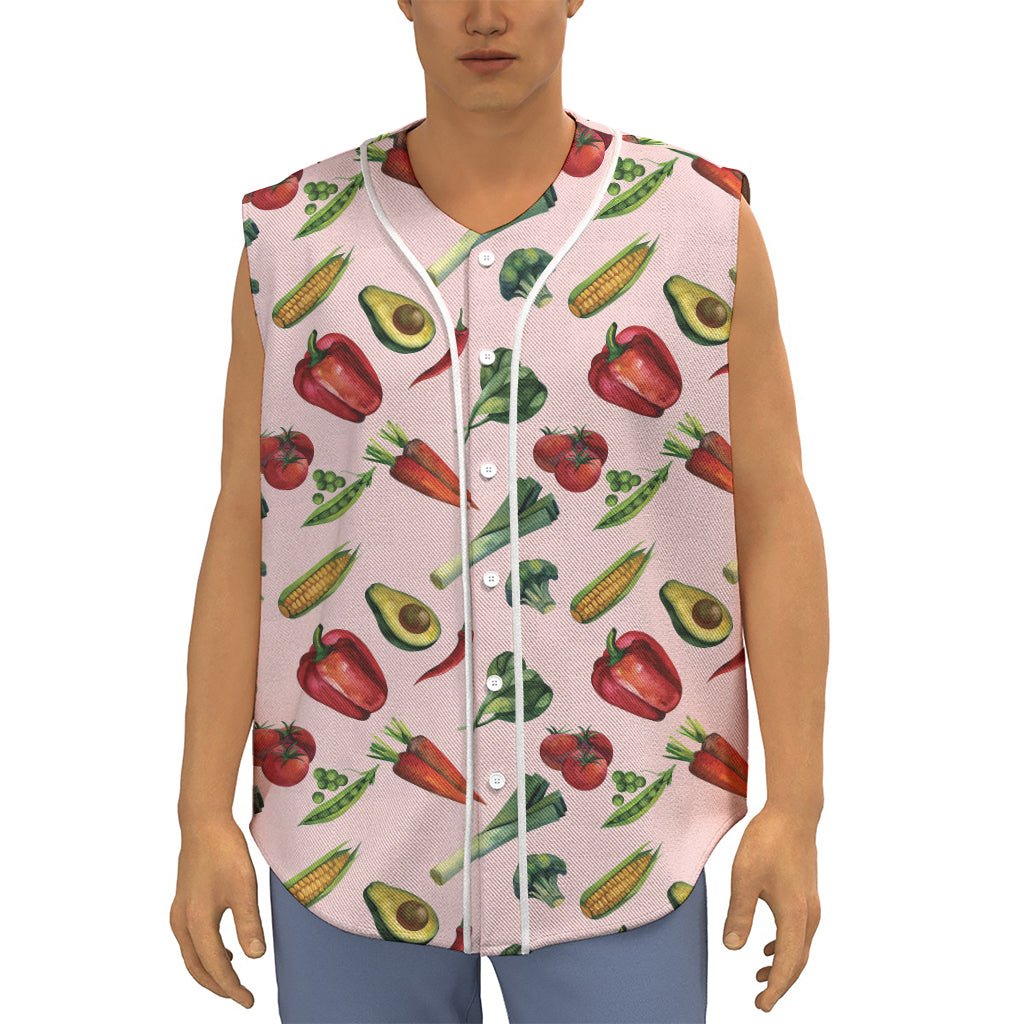 Watercolor Vegan Pattern Print Sleeveless Baseball Jersey