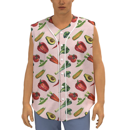 Watercolor Vegan Pattern Print Sleeveless Baseball Jersey