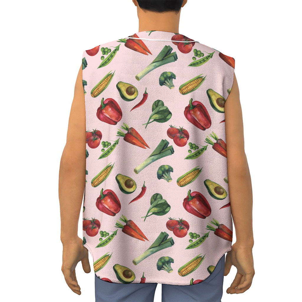 Watercolor Vegan Pattern Print Sleeveless Baseball Jersey