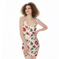 Watercolor Vegan Pattern Print Sleeveless Bodycon Dress