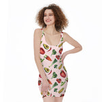 Watercolor Vegan Pattern Print Sleeveless Bodycon Dress
