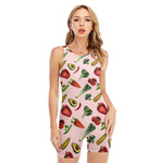 Watercolor Vegan Pattern Print Sleeveless One Piece Swimsuit