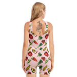 Watercolor Vegan Pattern Print Sleeveless One Piece Swimsuit