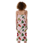 Watercolor Vegan Pattern Print Slim Fit Midi Cami Dress