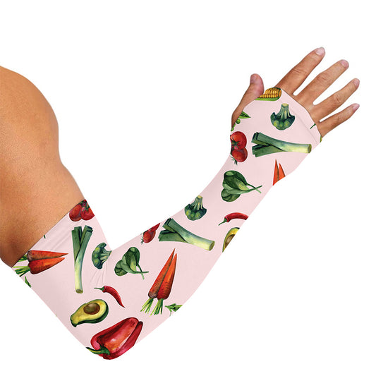 Watercolor Vegan Pattern Print Sun Protection Arm Sleeves