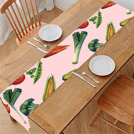 Watercolor Vegan Pattern Print Table Runner