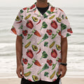 Watercolor Vegan Pattern Print Textured Short Sleeve Shirt
