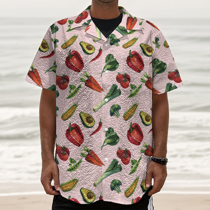 Watercolor Vegan Pattern Print Textured Short Sleeve Shirt