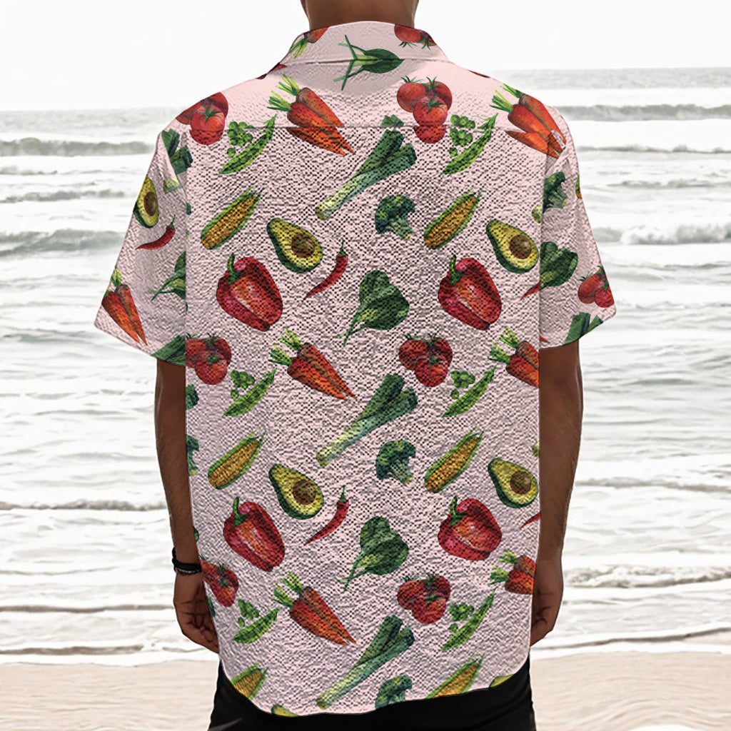 Watercolor Vegan Pattern Print Textured Short Sleeve Shirt