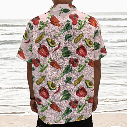 Watercolor Vegan Pattern Print Textured Short Sleeve Shirt