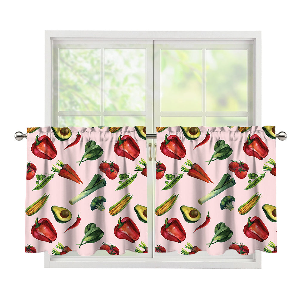 Watercolor Vegan Pattern Print Tier Curtains