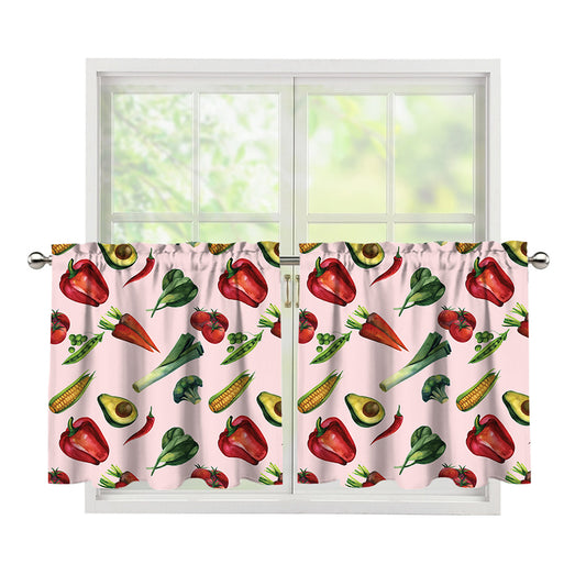 Watercolor Vegan Pattern Print Tier Curtains