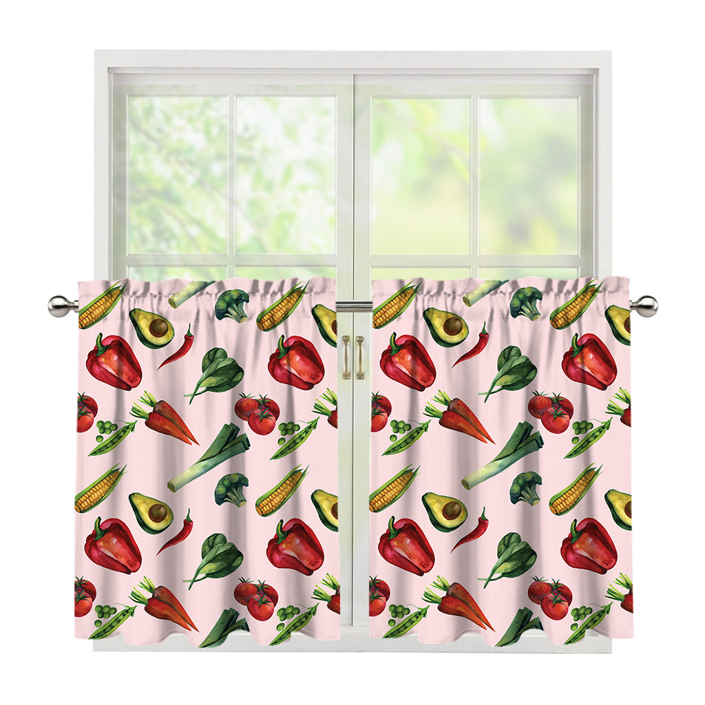 Watercolor Vegan Pattern Print Tier Curtains