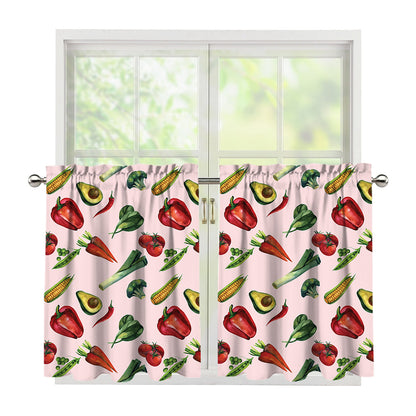 Watercolor Vegan Pattern Print Tier Curtains