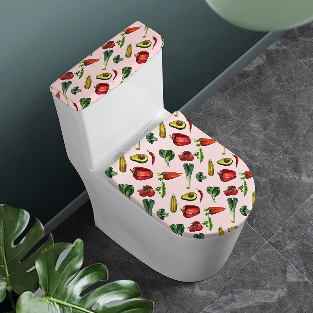 Watercolor Vegan Pattern Print Toilet Lid And Tank Cover Set