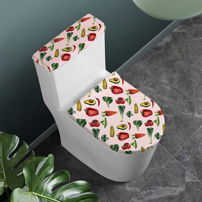Watercolor Vegan Pattern Print Toilet Lid And Tank Cover Set